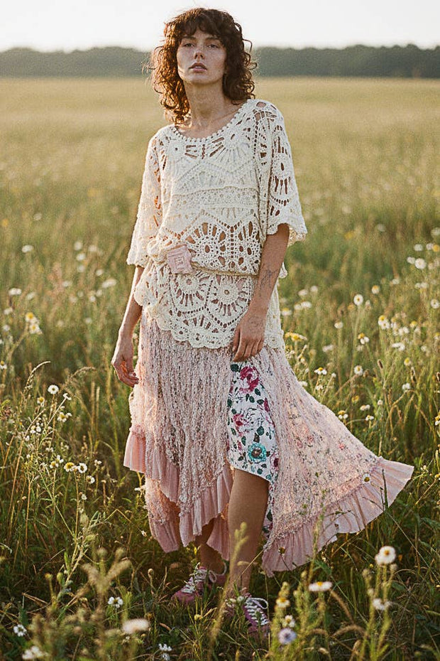 Reverse Ruffle Lace Skirt