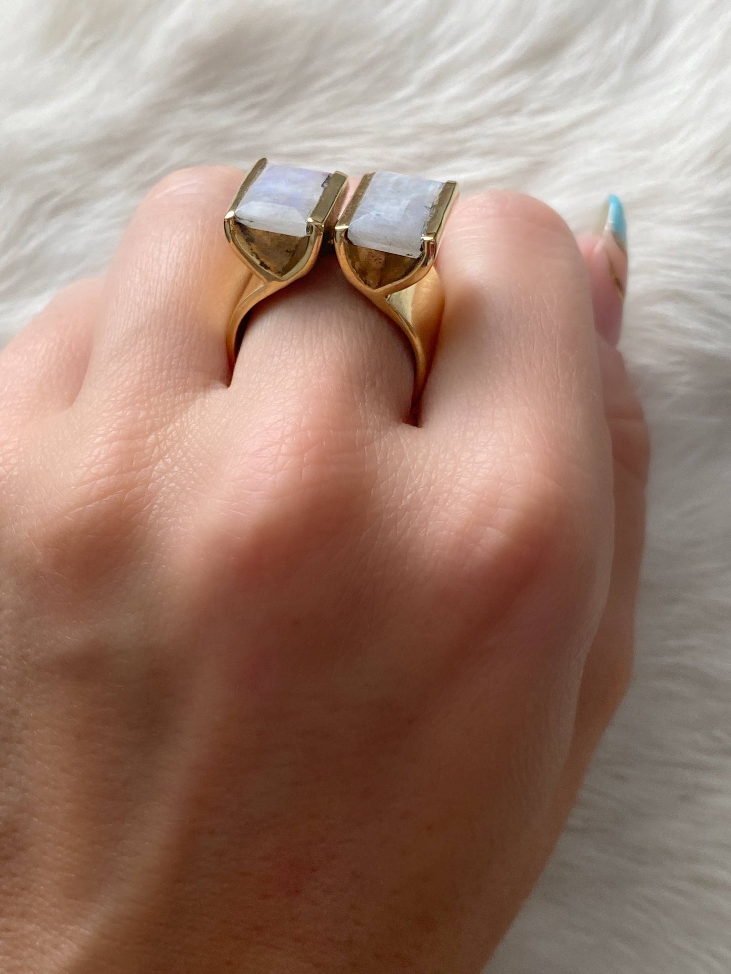 Double Rectangle Brass Moonstone Ring