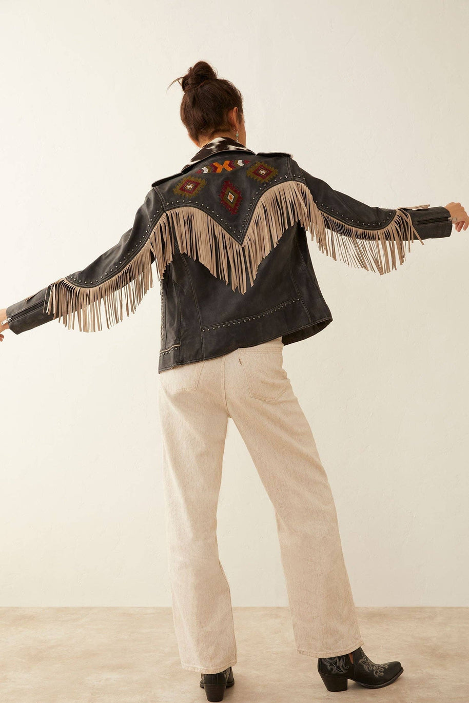Phoenix Fringe & Cowhide Leather Jacket