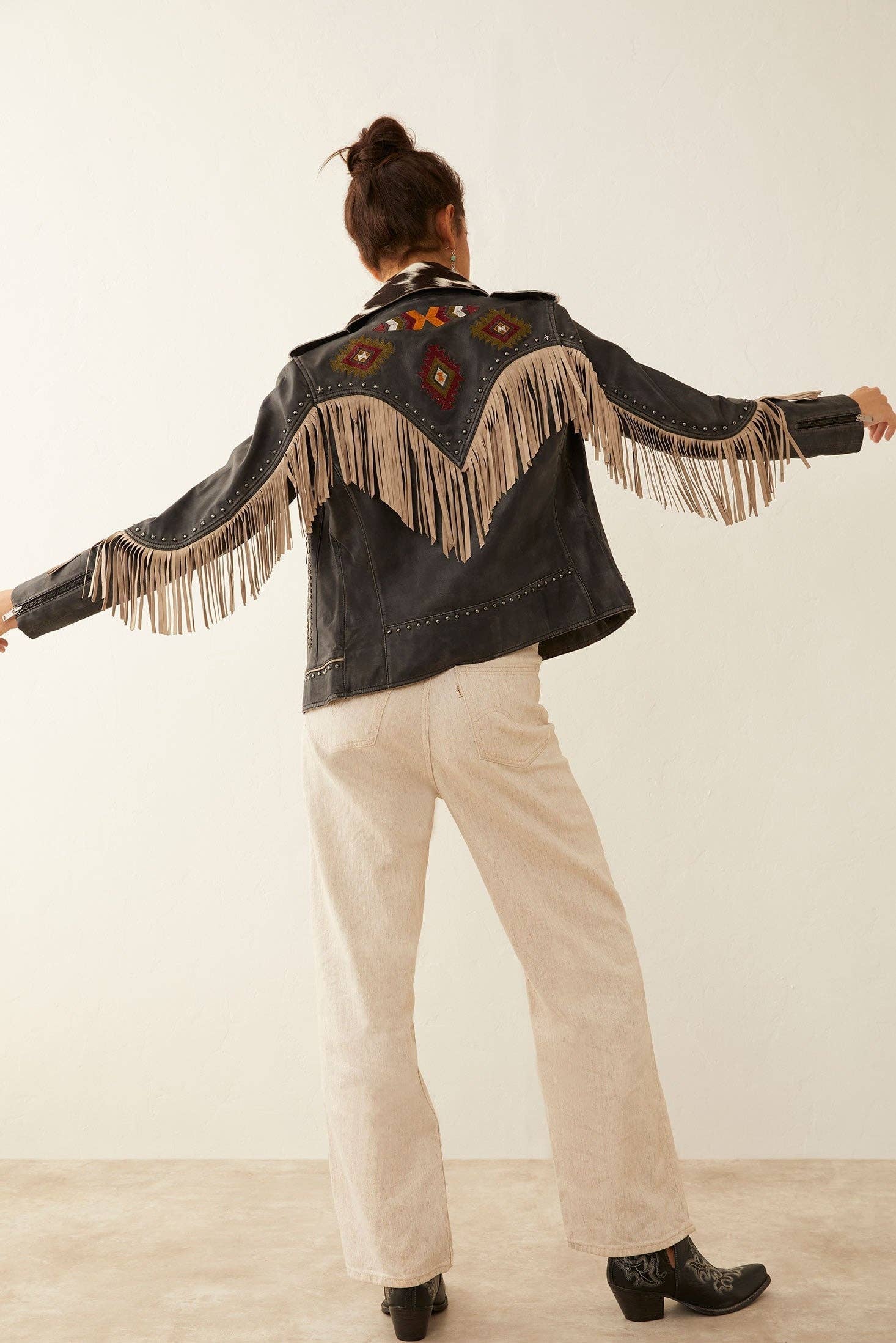 Phoenix Fringe & Cowhide Leather Jacket