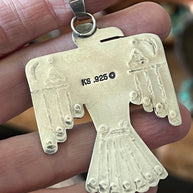 Hand Stamped Sterling Silver & Pilot Mountain Turquoise Thunderbird Pendant by Kimari Somers