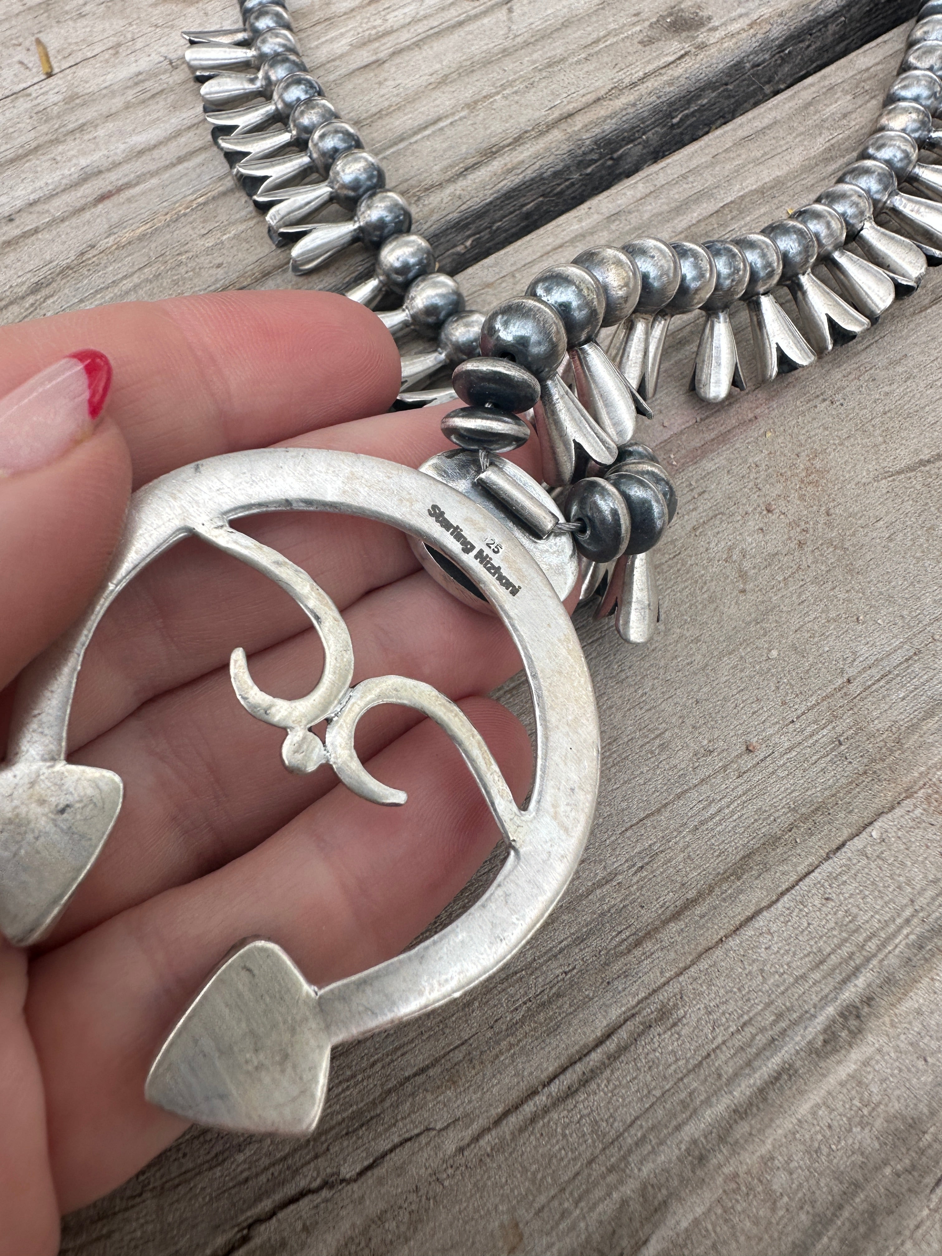 Beautiful Handmade Sterling Silver & Sonoran Mountain Turquoise Squash Blossom Necklace