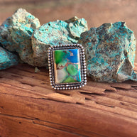 Beautiful Handmade Peacock Dahlia Rectangle Sterling Silver Adjustable Ring