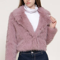 Long Sleeve Notched Collar Faux Fur Cropped Jacket