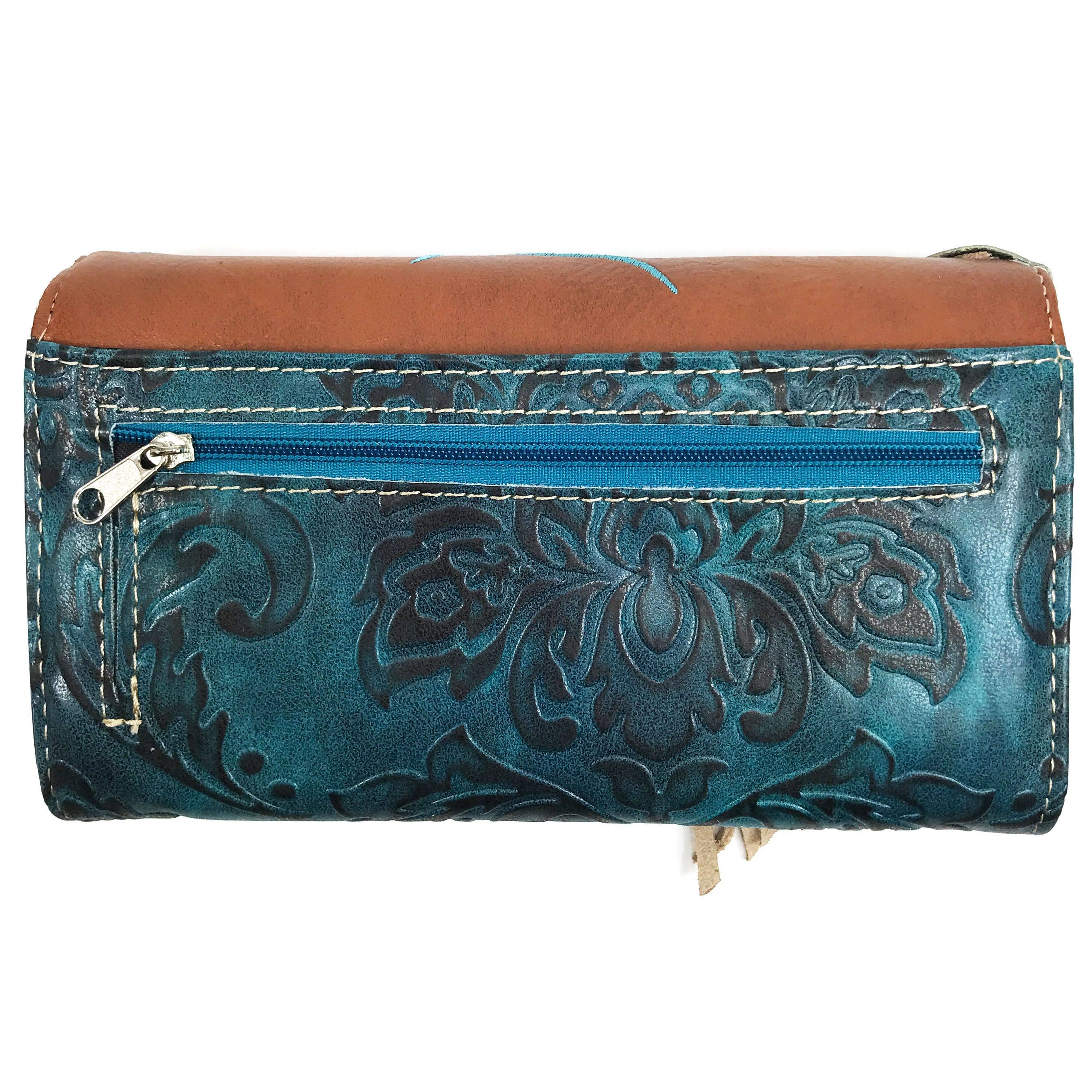 Suede Fringe Western Floral Crossbody Wallet