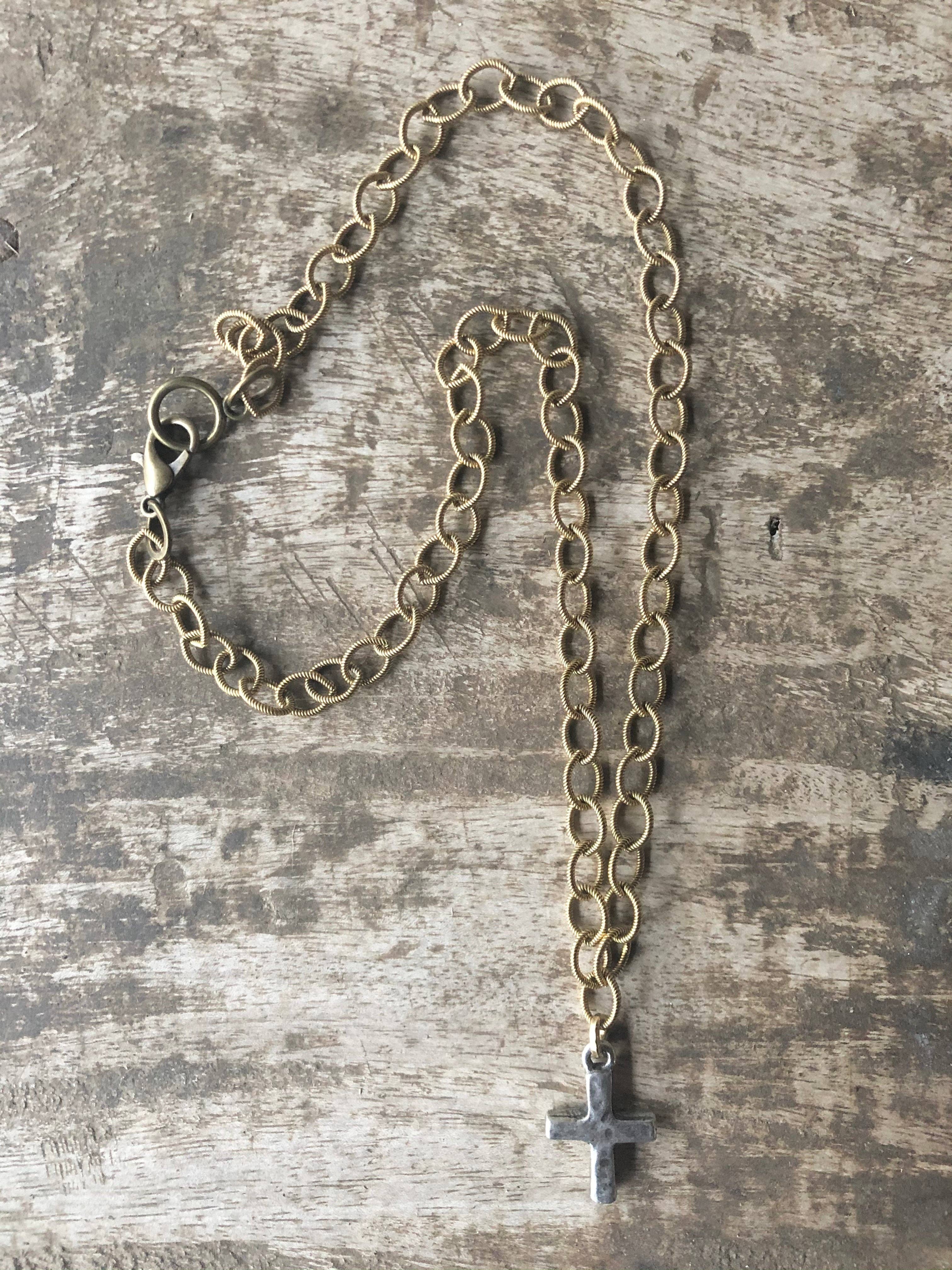 Dainty Hammered Cross Necklace