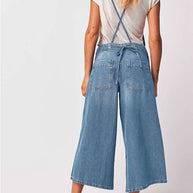 String Tie Wide Leg Denim Jumpsuit