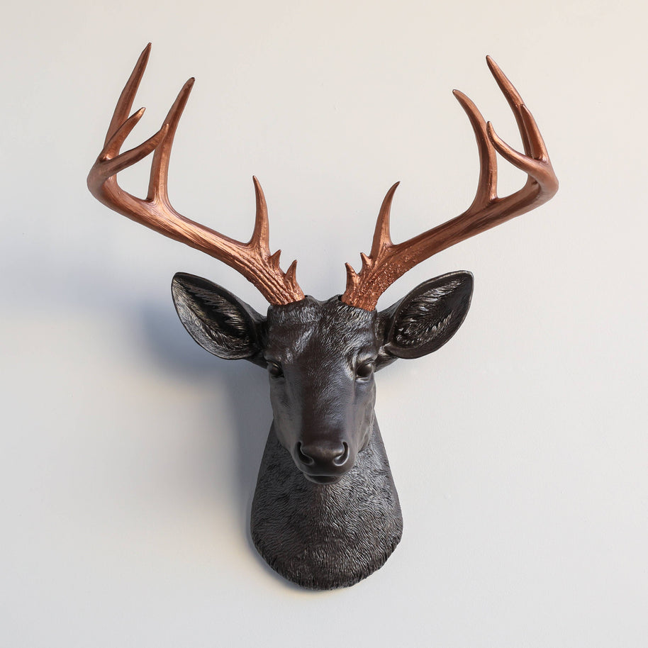 Faux Deer Head Sculpture Wall Mount, Oil Rubbed Bronze