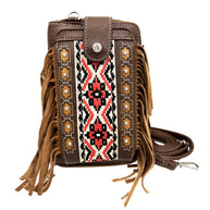 Aztec Tribal Print Fringe Crossbody Western Phone Wallet