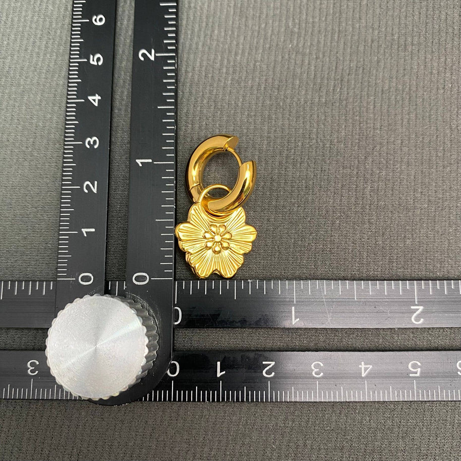 18K GP S. Steel Flower Huggie Earrings