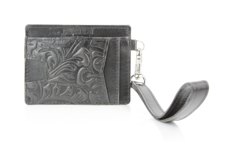 Small ID Wristlet Floral Filigree Leather