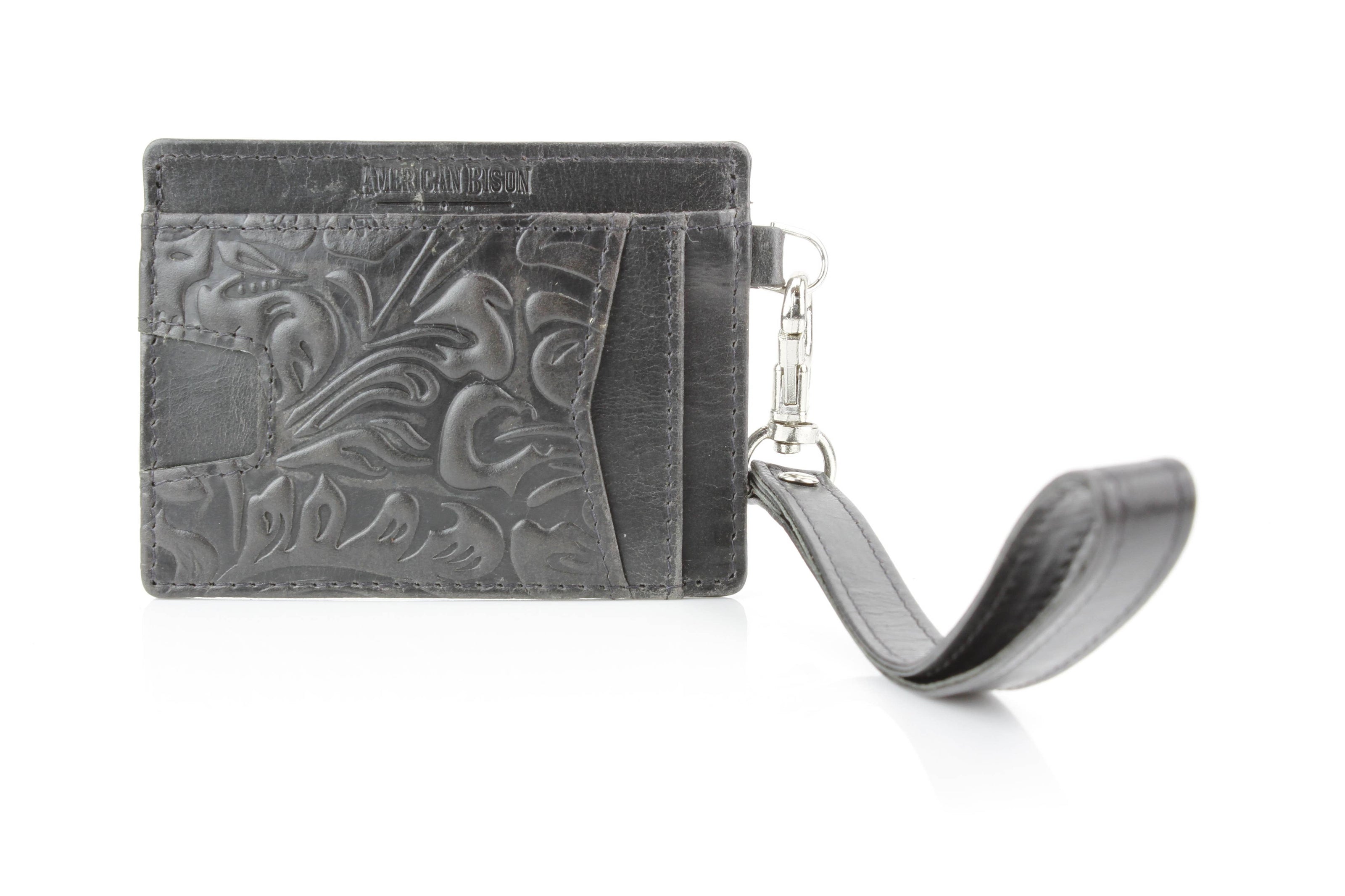 Small ID Wristlet Floral Filigree Leather