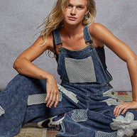 Crochet contrast patch overalls