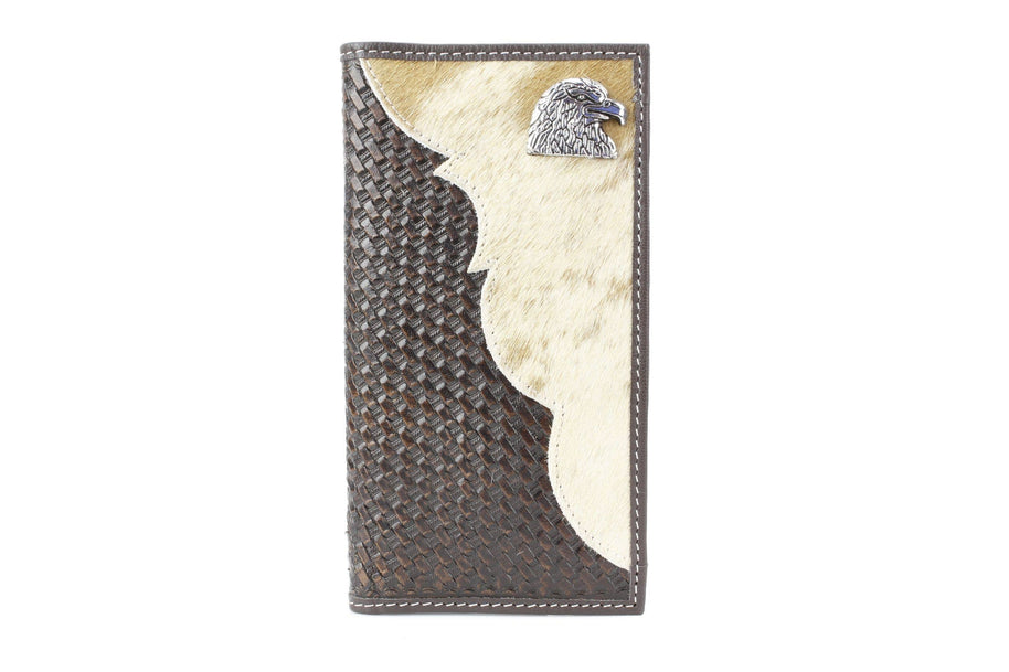 Bison Hide Western Rodeo Wallet with Basket Weave & Concho