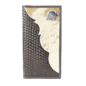 Bison Hide Western Rodeo Wallet with Basket Weave & Concho