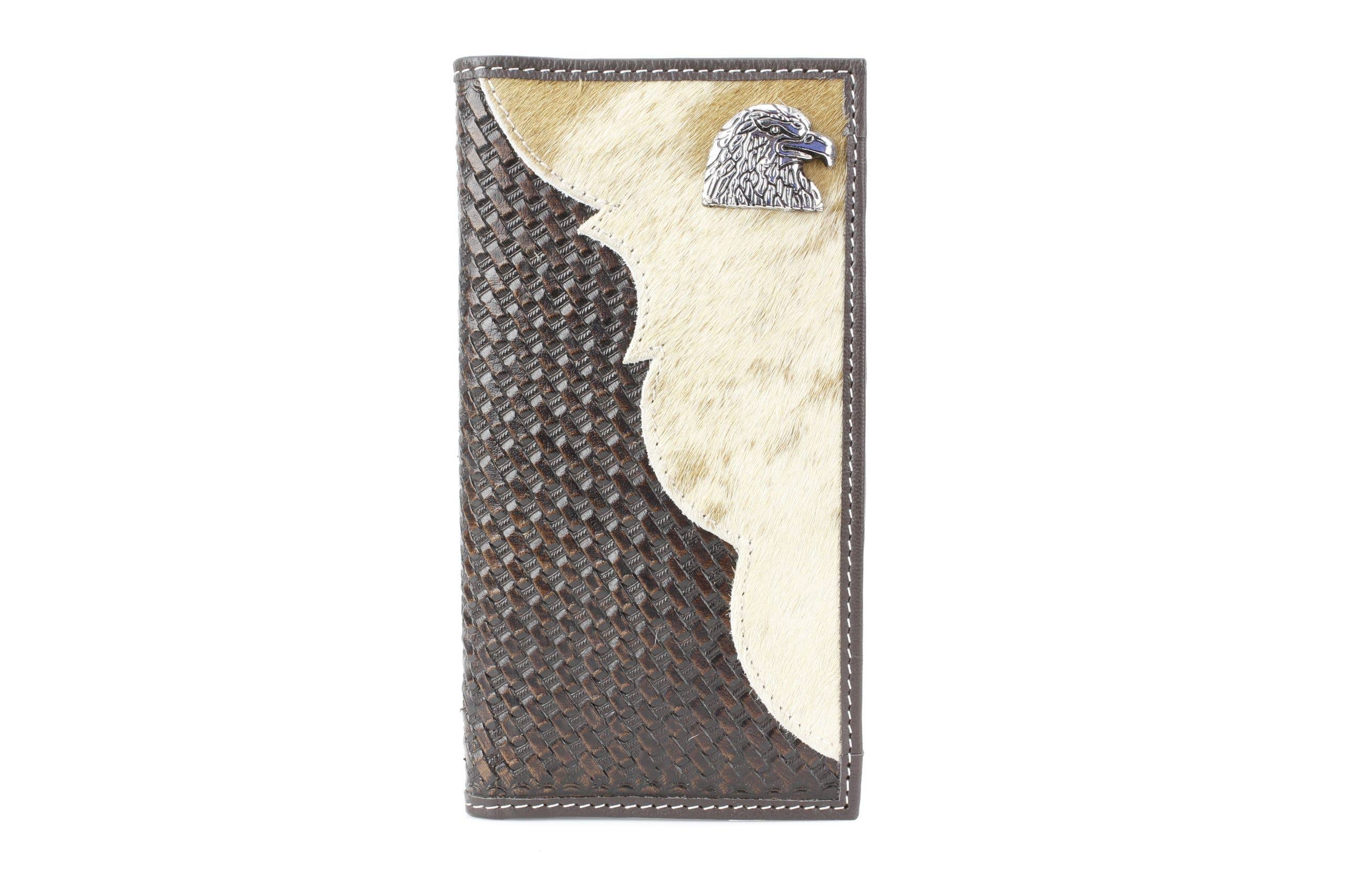 Bison Hide Western Rodeo Wallet with Basket Weave & Concho