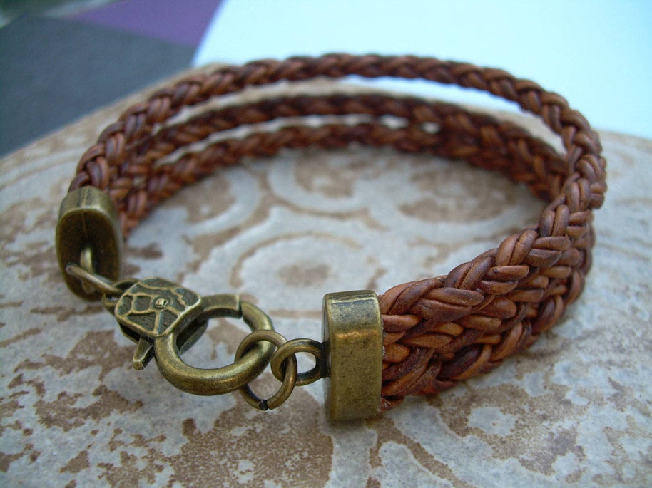 Triple Strand Braided Leather Bracelet with Antique Bronze Hardware