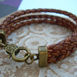Triple Strand Braided Leather Bracelet with Antique Bronze Hardware