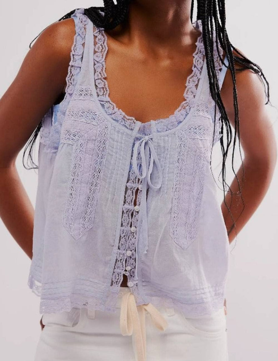 V-Neck String Tie Lace Cami Top, Several Colors