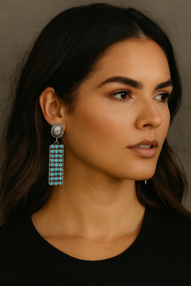 Southwestern Zuni Style Petite Point Faux Turquoise Earrings