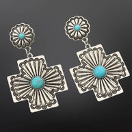 Vintage Look Southwestern Faux Turquoise Cross Earrings