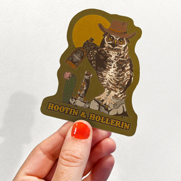 Hootin & Hollering: Mouse and Owl Cowboy Sticker