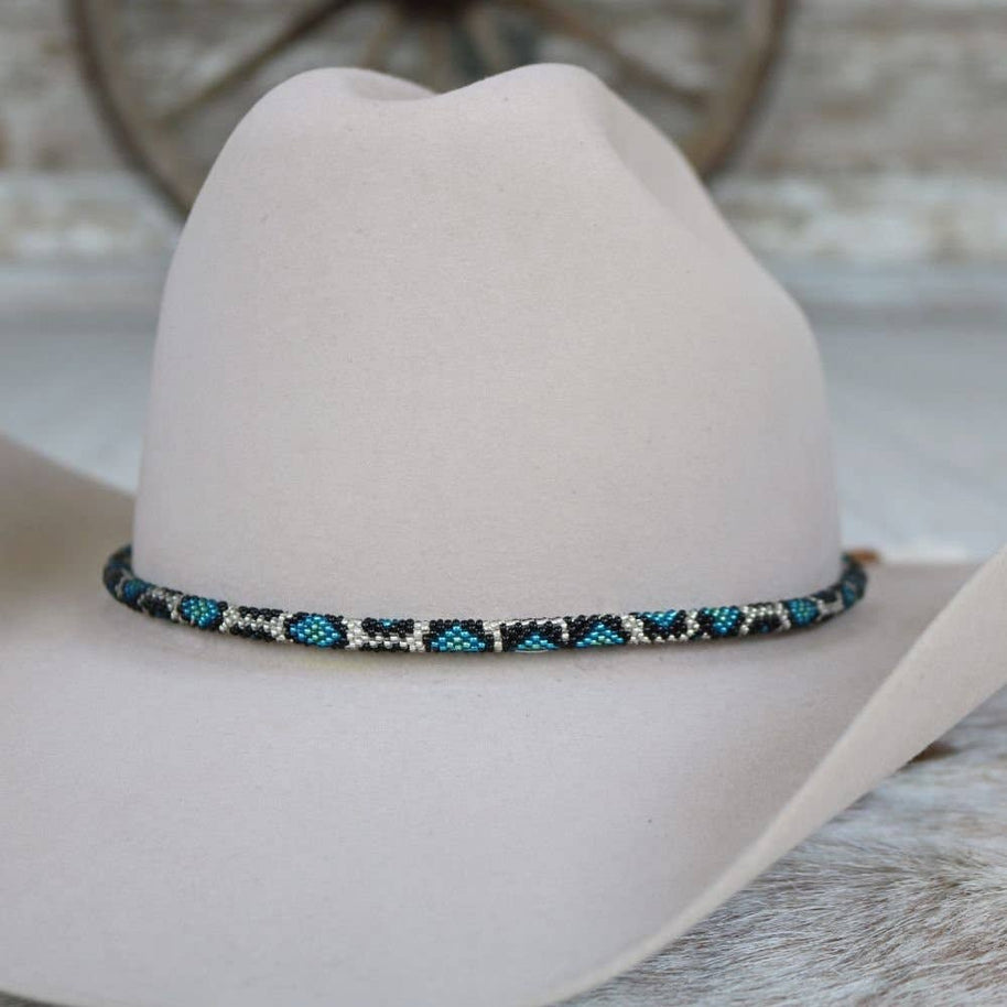 Round Blue Snake Print Beaded Hat Band