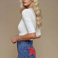 Red Star Denim Shorts