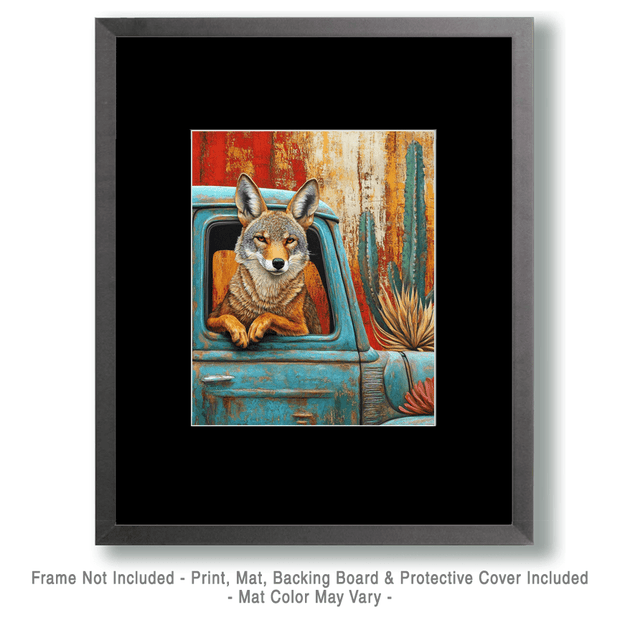 Coyote in Pick-Up Truck Art Print
