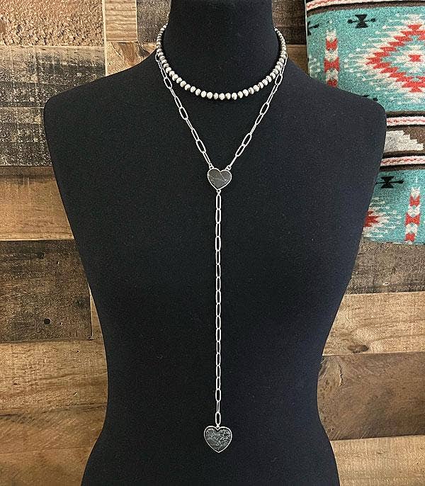 Turquoise Heart Lariat Necklace