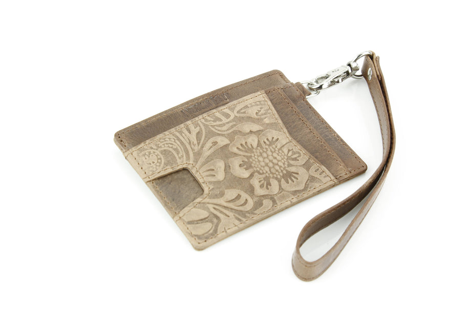 Small ID Wristlet Floral Filigree Leather