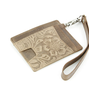 Small ID Wristlet Floral Filigree Leather
