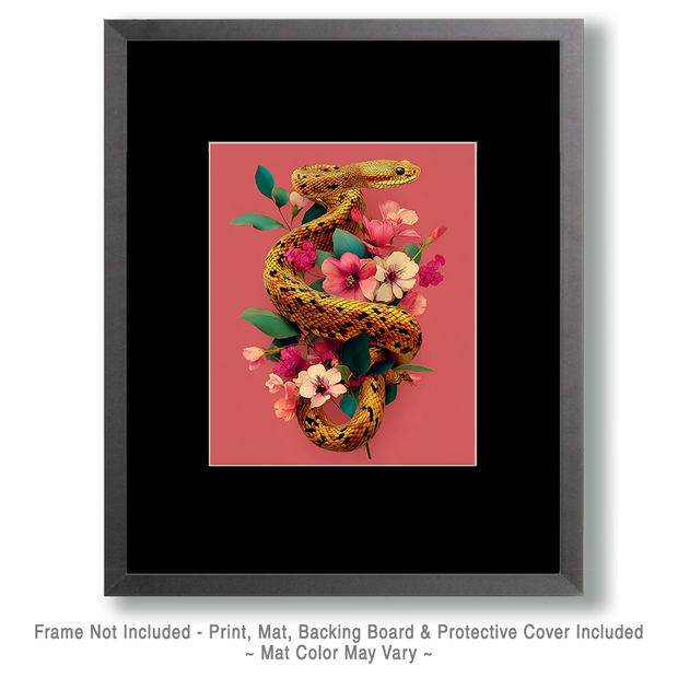 Wildlife Art Prints - Snake and Flowers