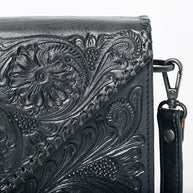Embossed Leather Envelope Bag, Black