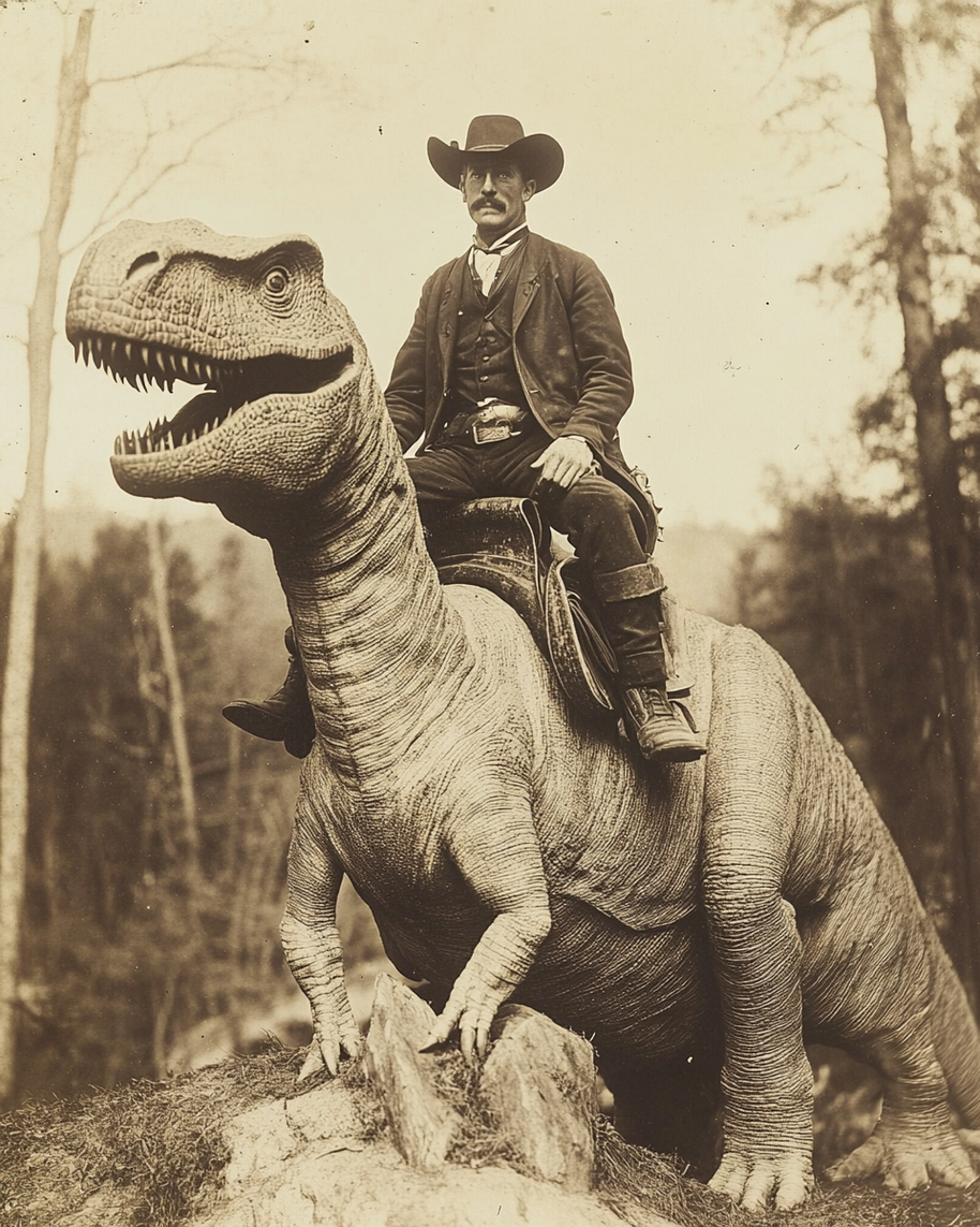 Cowboy on His Dinosaur Art Print