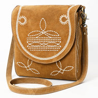 Western Flap Crossbody Bag with White Rope & Floral Stitch