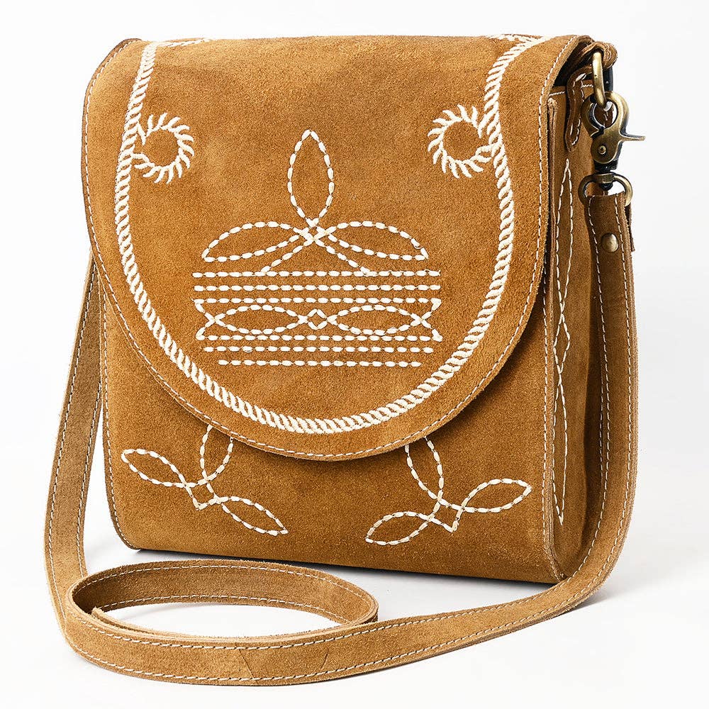 Western Flap Crossbody Bag with White Rope & Floral Stitch