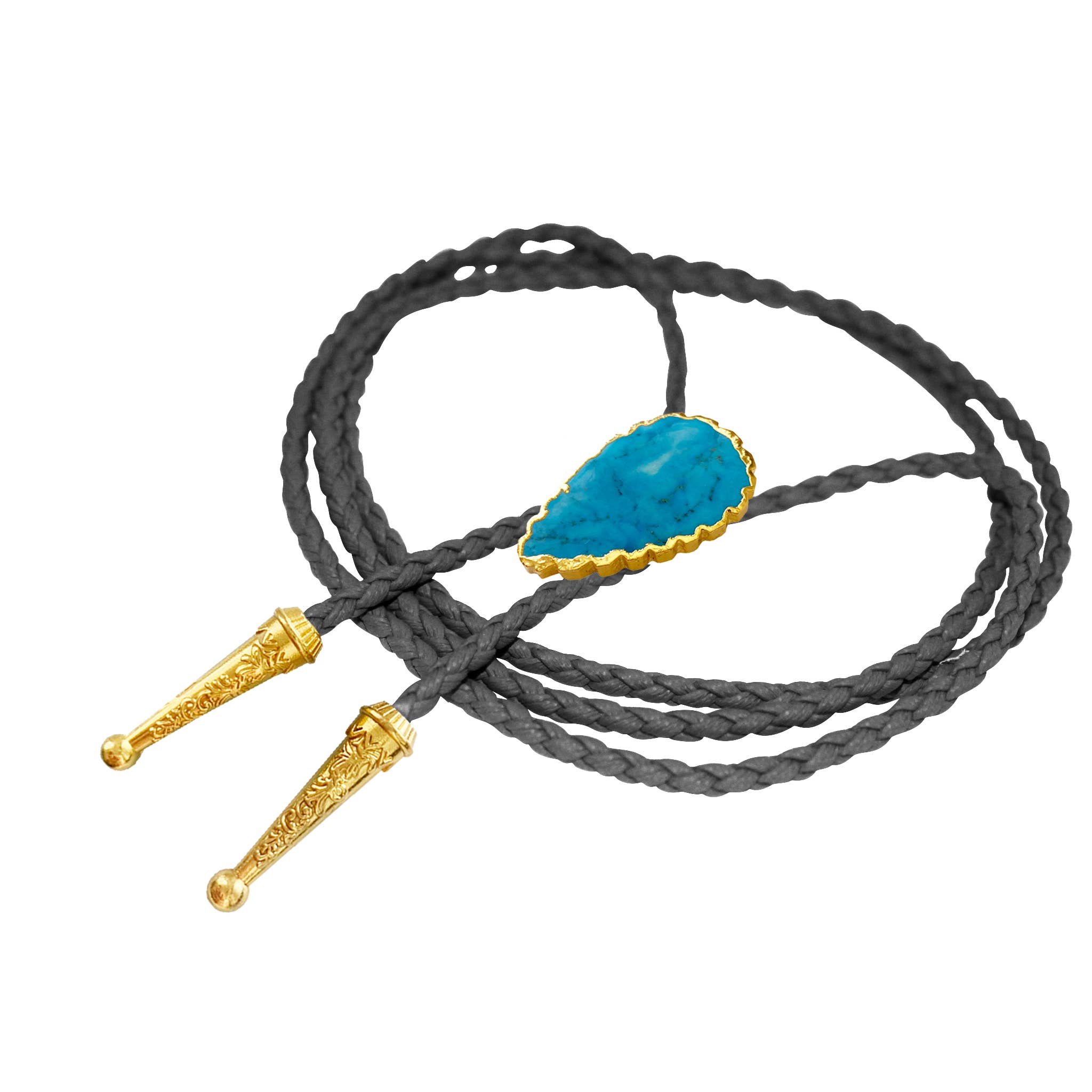 Gemstone Bolo Tie - Blue Turquoise (Gold)