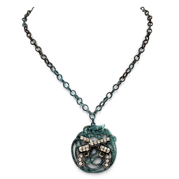 Rhinestone Pistol Necklace with Earrings