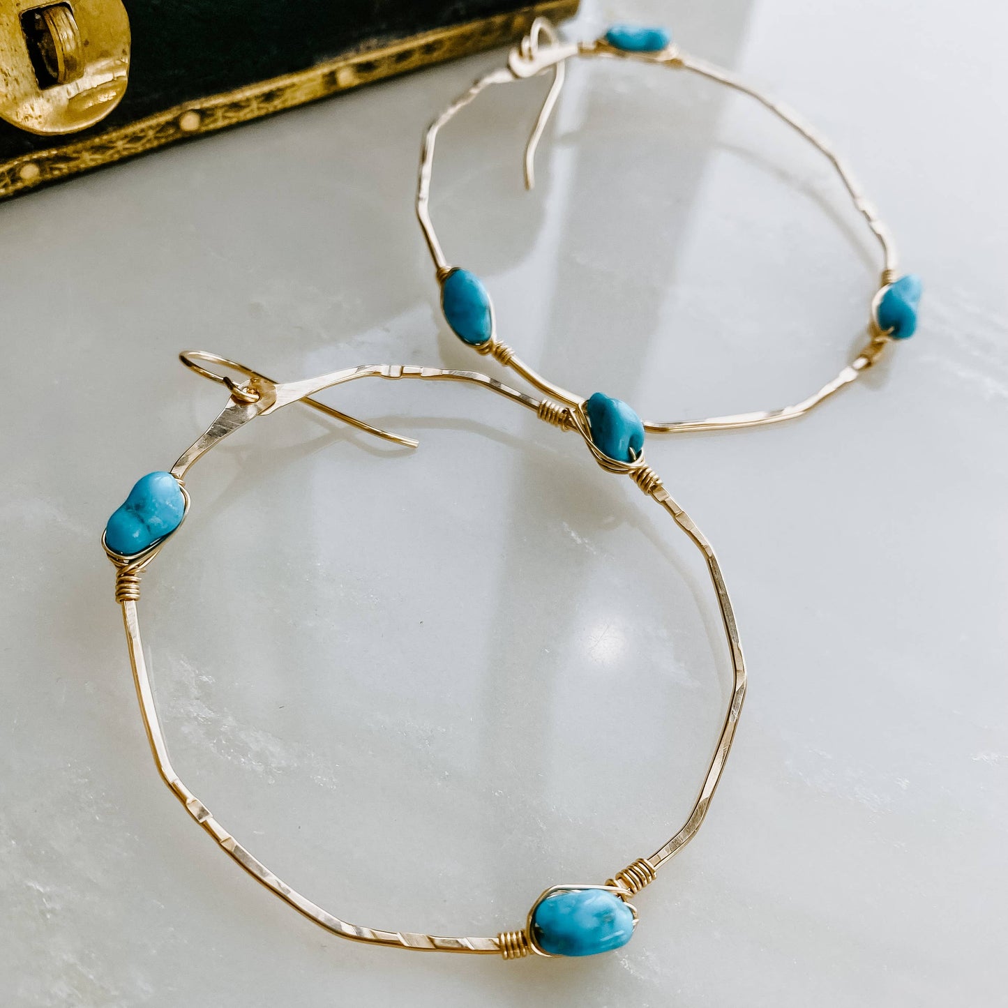 Stargazer Organic Shaped Kingman Turquoise Hoop Earrings