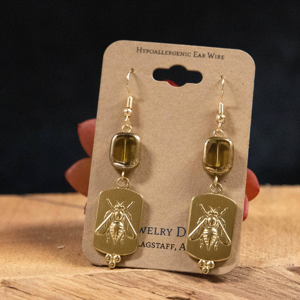 Golden Bee Relief Earrings