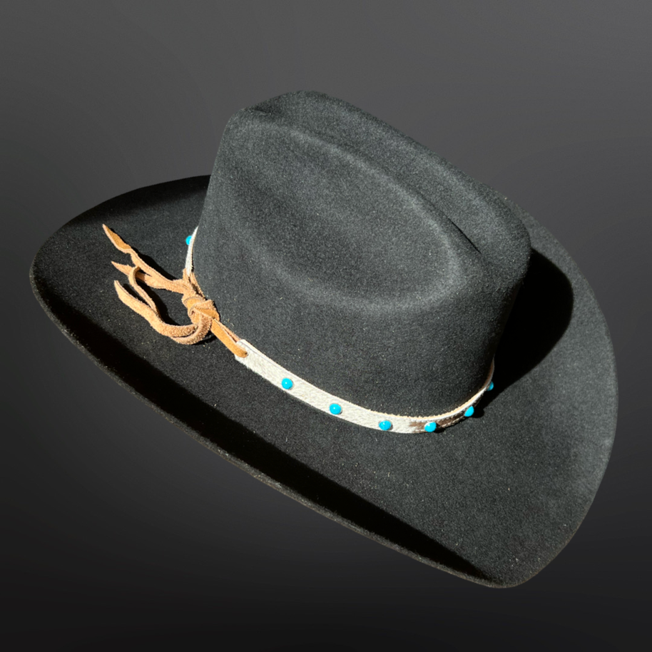 Western Cowhide Leather Turquoise Beaded Hat Band