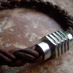 Thick Braided Leather Bracelet with Magnetic Clasp