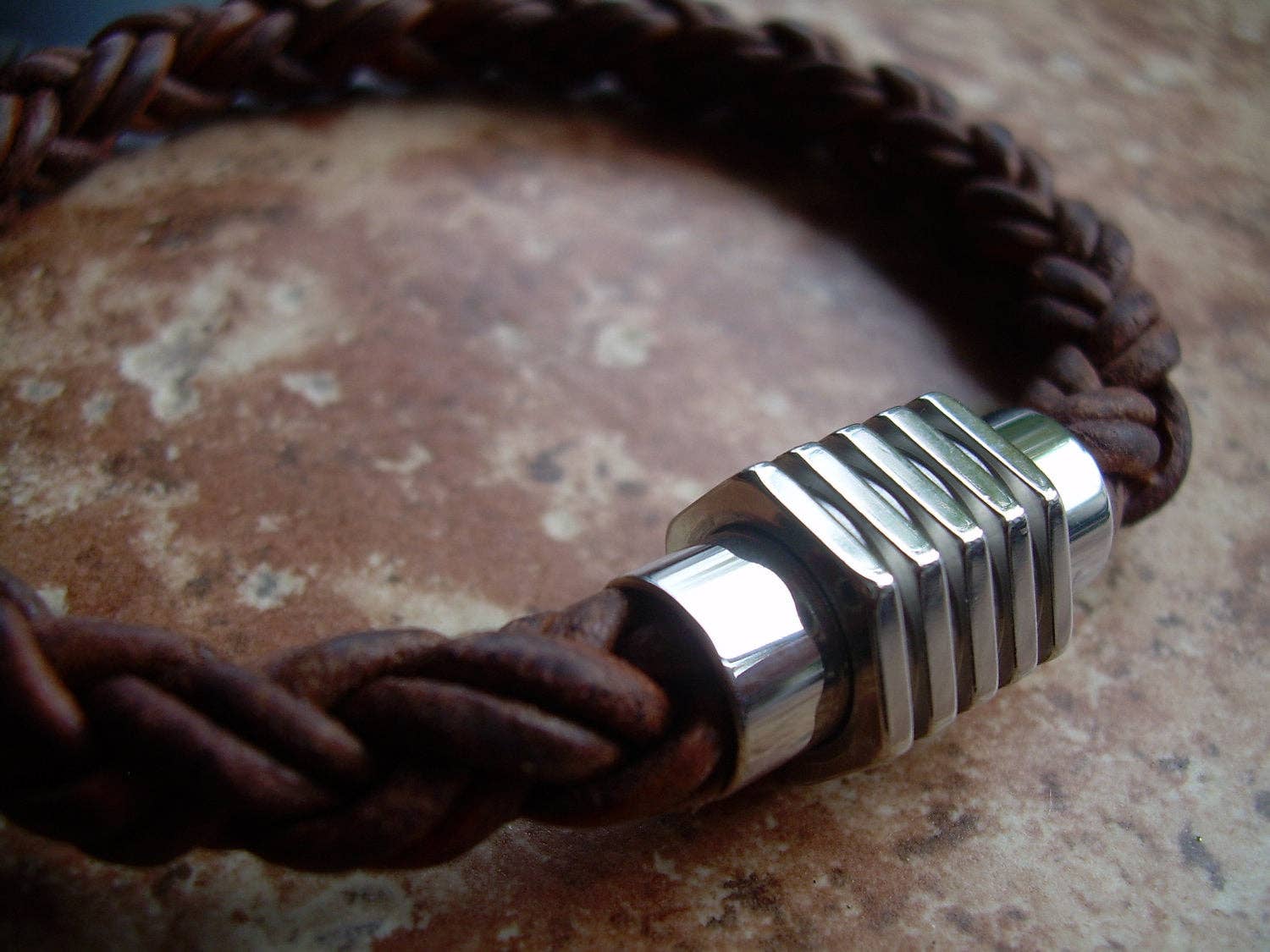 Thick Braided Leather Bracelet with Magnetic Clasp