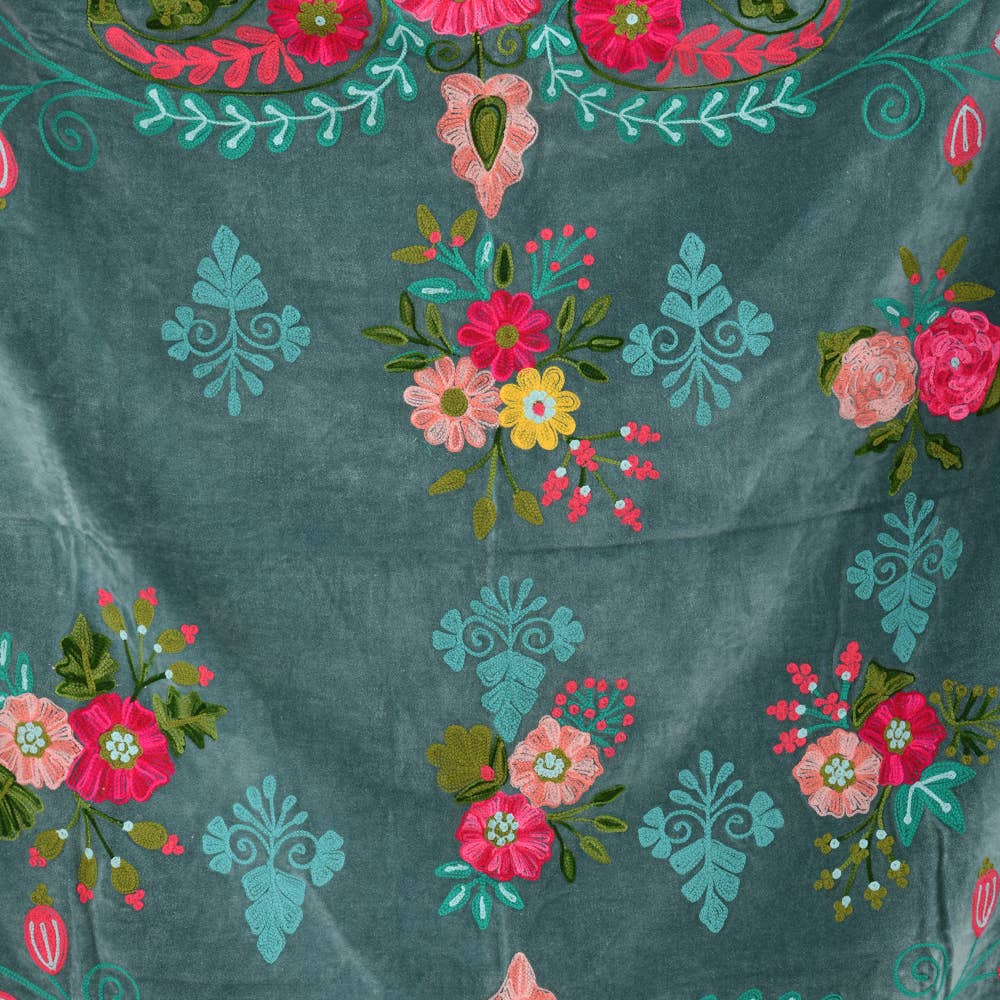 Blue Velvet Embroidered Throw, 44X60