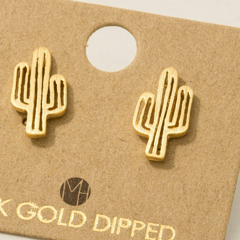 Gold Dipped Dainty Desert Cactus Stud Earrings