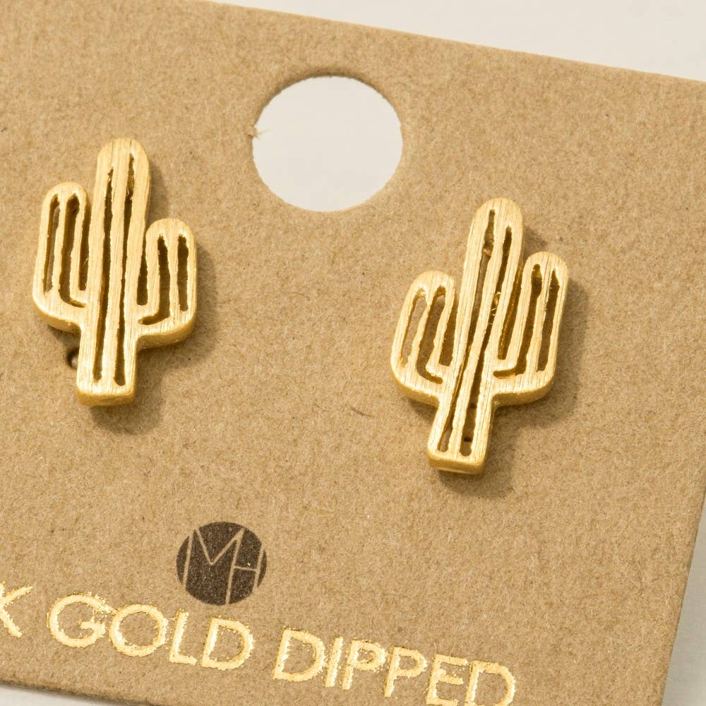Gold Dipped Dainty Desert Cactus Stud Earrings