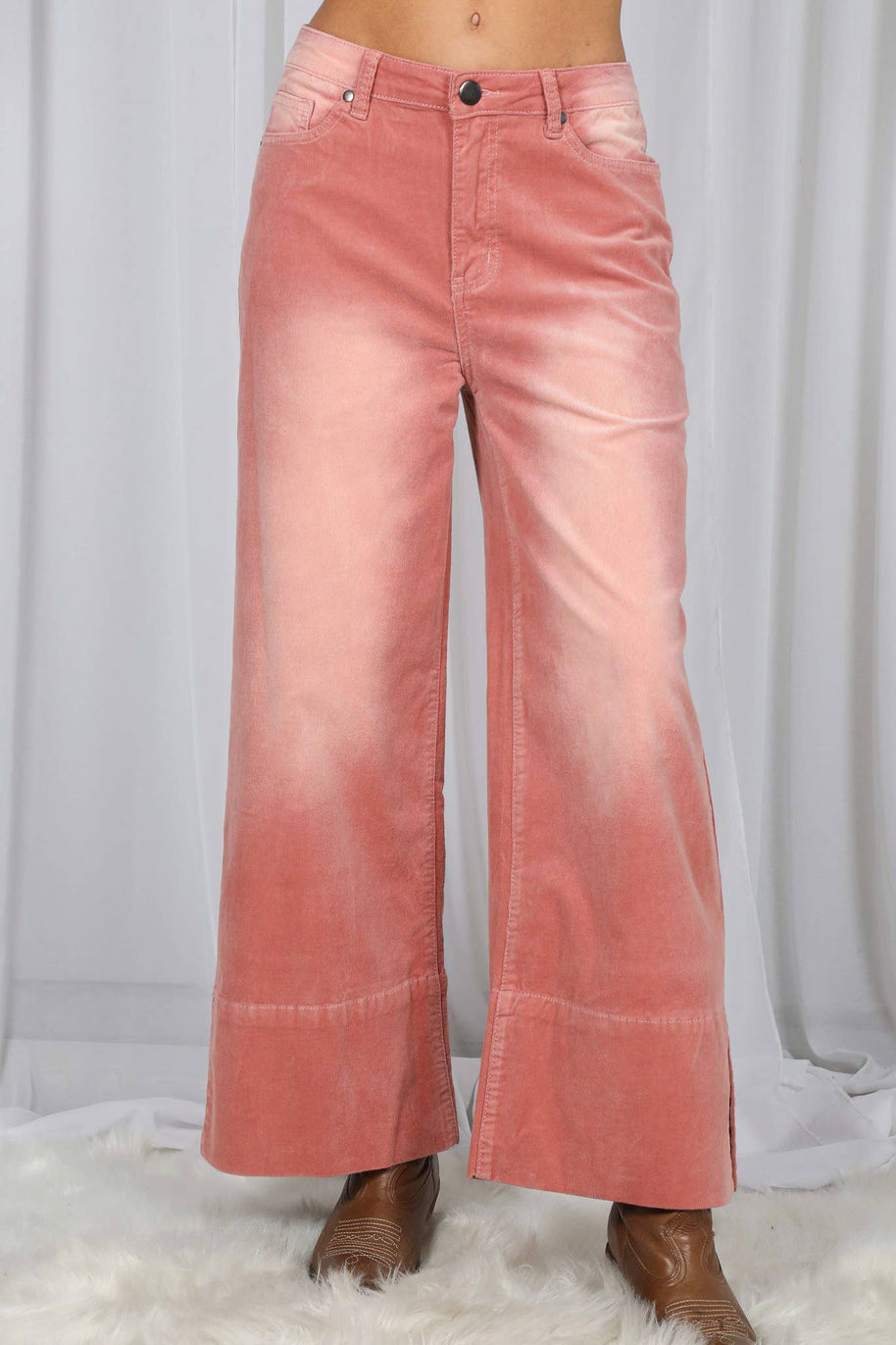 Stone Washed Cotton Corduroy Cropped Pants