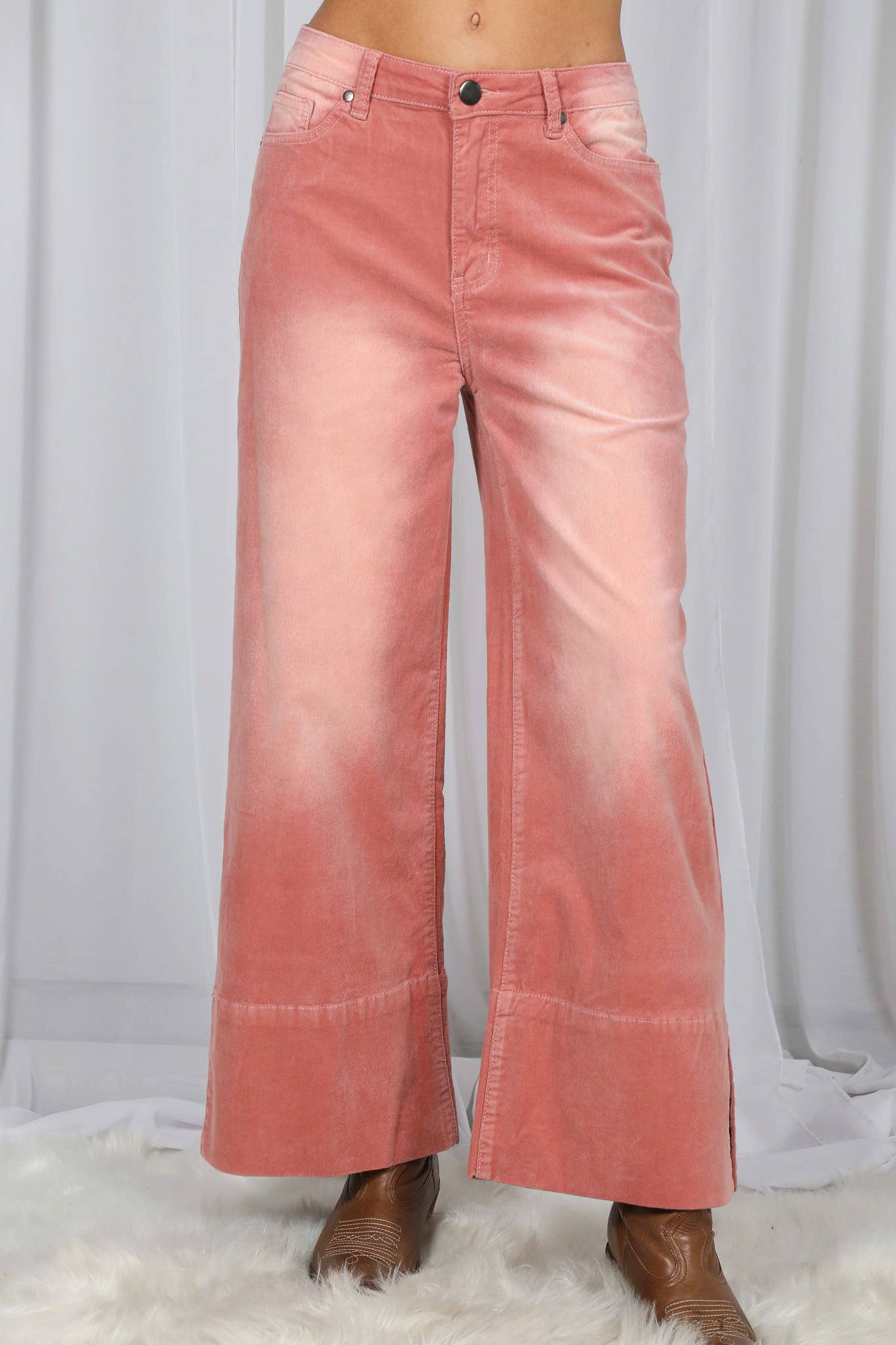 Stone Washed Cotton Corduroy Cropped Pants