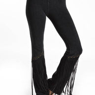 Studded Fringe Foldover Yoga Pants